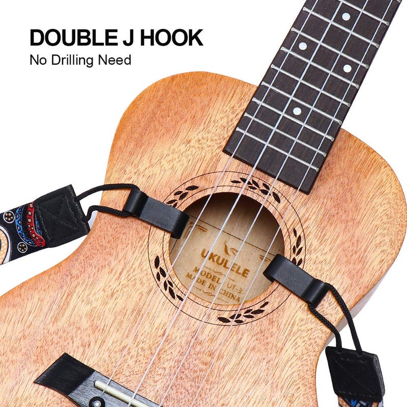 IHOBOR Ukulele Strap No Drill, IHOBOR Adjustable Double J Hook Ukelele Shoulder Strap, Hawaiian Premium Woven Clip on Ukulele Straps, Easy to Use and Fit Most Standard Uke Sizes - Image 3